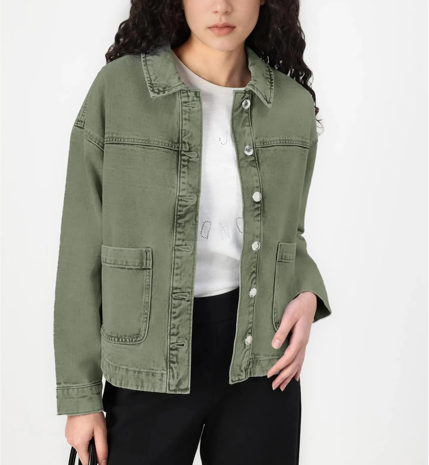 Hixiaohe Jean Jackets for Women Trendy Button Up Denim Shirt Jacket Oversized Long Sleeve Coat Fashion Clothes with Pockets