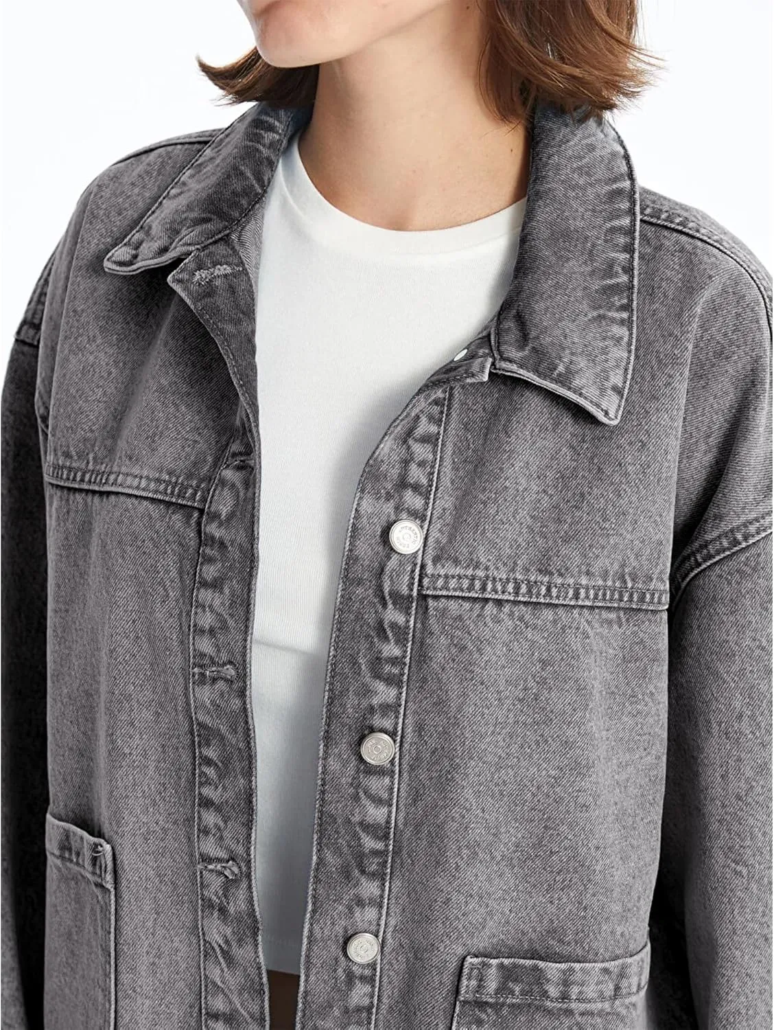 Hixiaohe Jean Jackets for Women Trendy Button Up Denim Shirt Jacket Oversized Long Sleeve Coat Fashion Clothes with Pockets