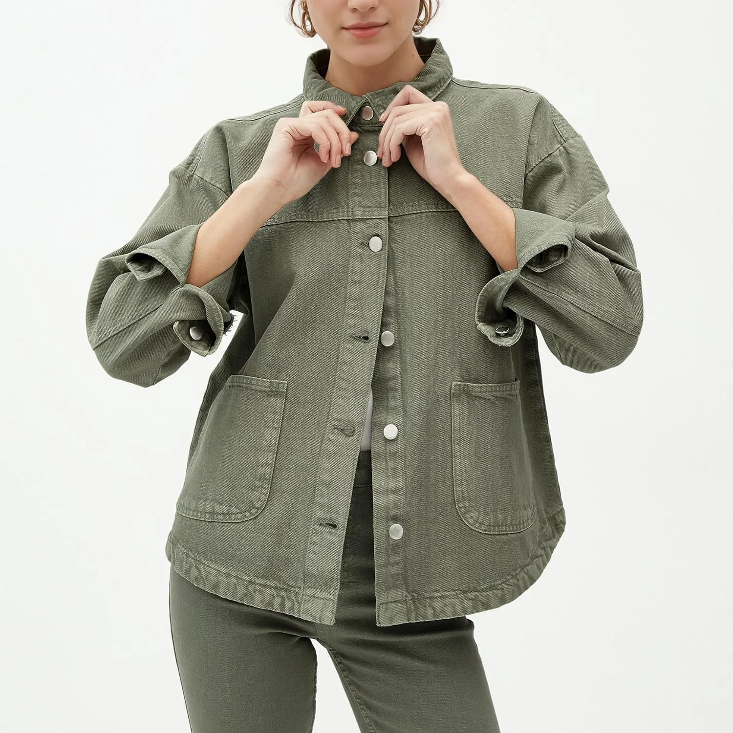 Hixiaohe Jean Jackets for Women Trendy Button Up Denim Shirt Jacket Oversized Long Sleeve Coat Fashion Clothes with Pockets