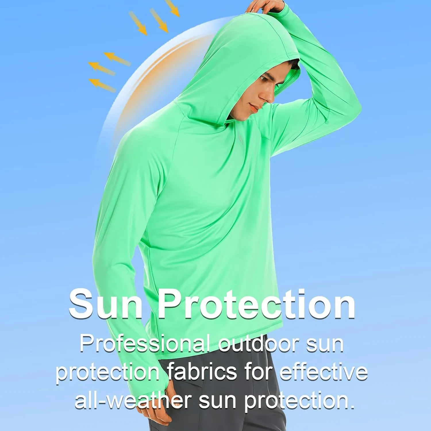 HODOSPORTS Mens UPF 50  Rash Guard Long Sleeve Swim Shirts Sun Protection Hoodie Shirt UV SPF Quick Dry T-Shirts