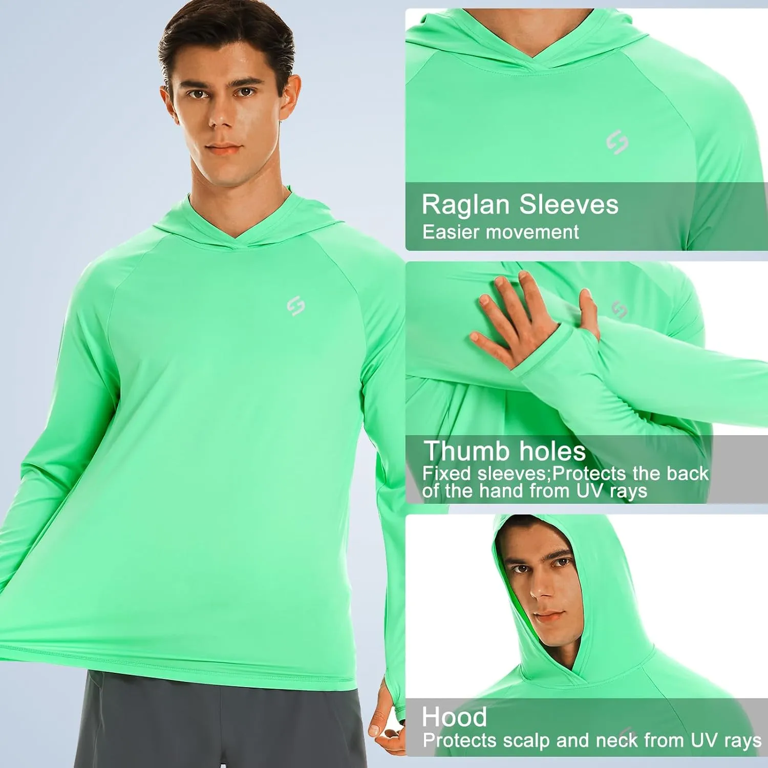 HODOSPORTS Mens UPF 50  Rash Guard Long Sleeve Swim Shirts Sun Protection Hoodie Shirt UV SPF Quick Dry T-Shirts