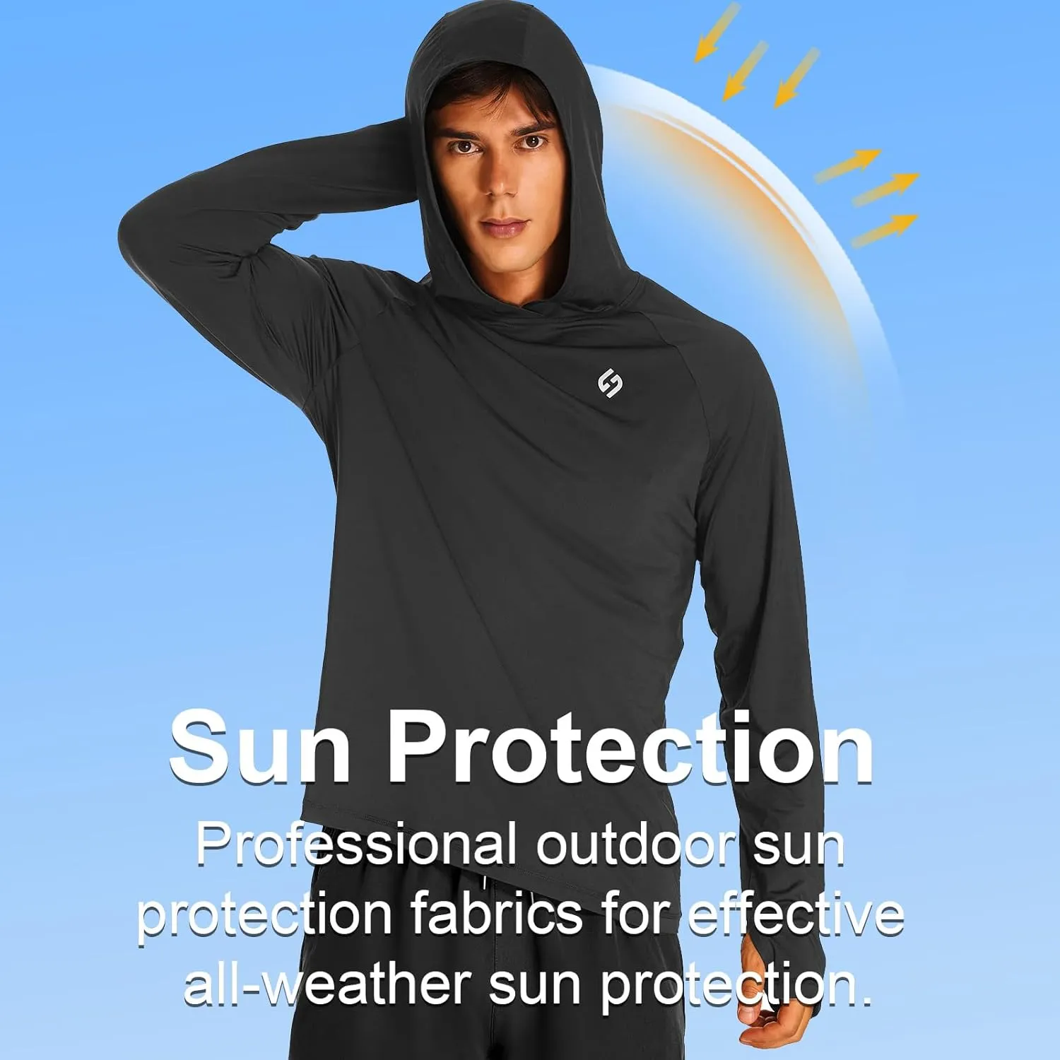 HODOSPORTS Mens UPF 50  Rash Guard Long Sleeve Swim Shirts Sun Protection Hoodie Shirt UV SPF Quick Dry T-Shirts