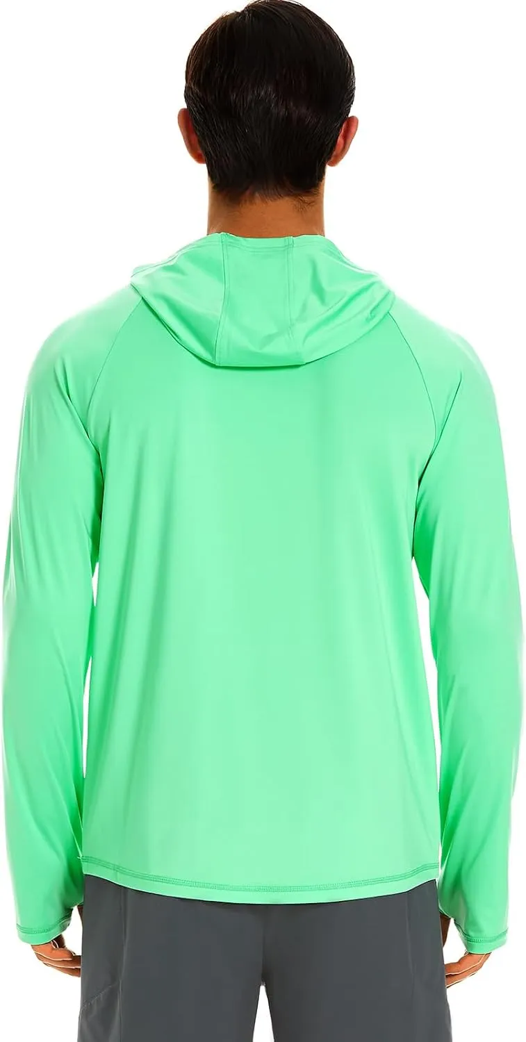 HODOSPORTS Mens UPF 50  Rash Guard Long Sleeve Swim Shirts Sun Protection Hoodie Shirt UV SPF Quick Dry T-Shirts