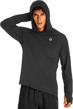 HODOSPORTS Mens UPF 50  Rash Guard Long Sleeve Swim Shirts Sun Protection Hoodie Shirt UV SPF Quick Dry T-Shirts