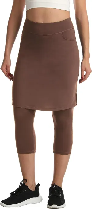 HOKOYI Modest Skirt with Leggings Attached for Women Workout Knee Length Swim Capri Pants with 2 Pockets