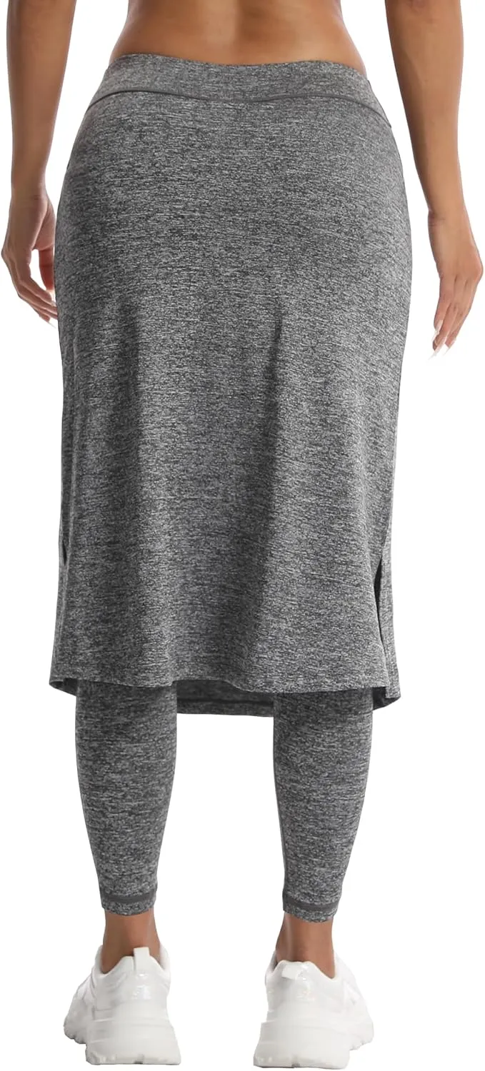 HOKOYI Women's Modest Long Skirt with Attached Leggings Pockets Midi Cover Up Workout Skirted Capris