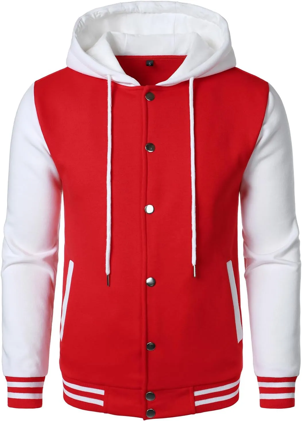 HOOD CREW Hooded Varsity Bomber Jacket Cotton Blend Letterman Hoodie Baseball Jackets for Men