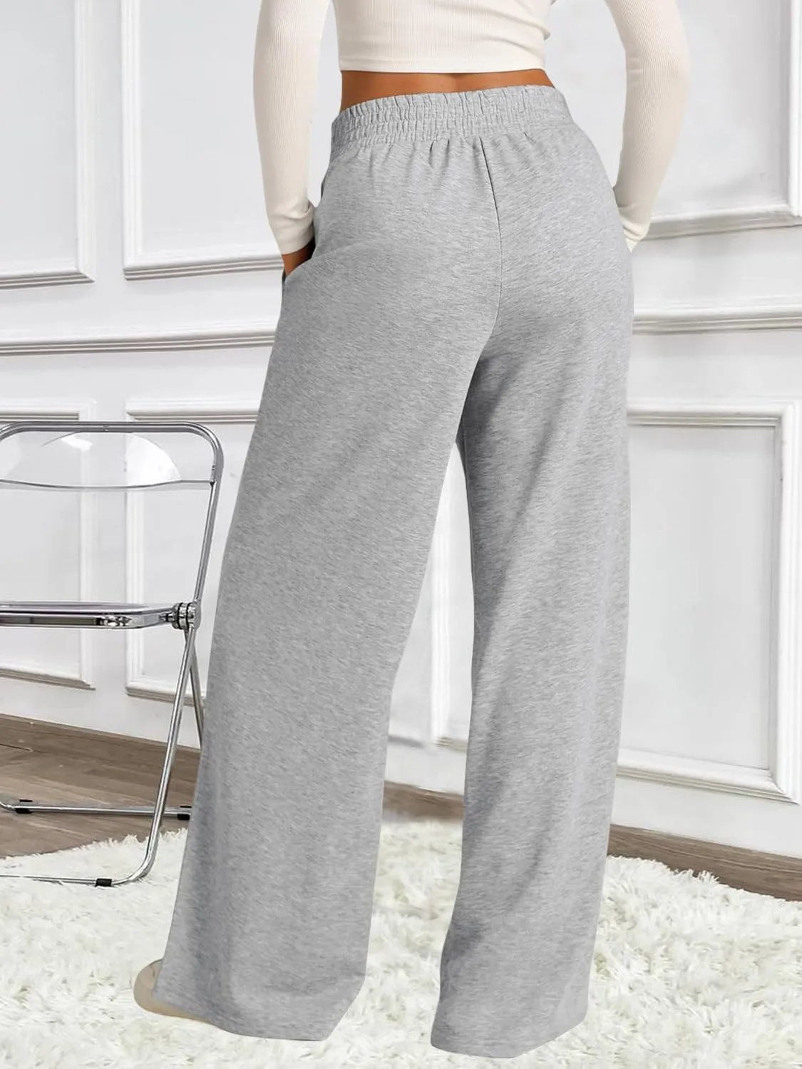 HOPYOP Womens Sweatpants Wide Leg Pants for Women Fall Winter Baggy V Crossover Womens Sweat Pants with Pockets