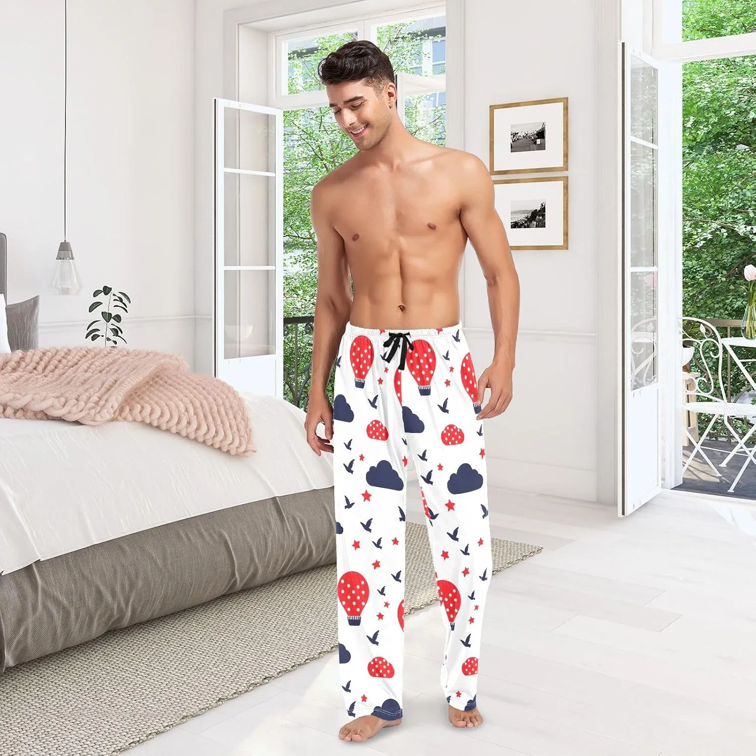 Hot Air Balloon Bird Men's Pajama Pants Lightweight Sleepwear Bottom Lounge Pants