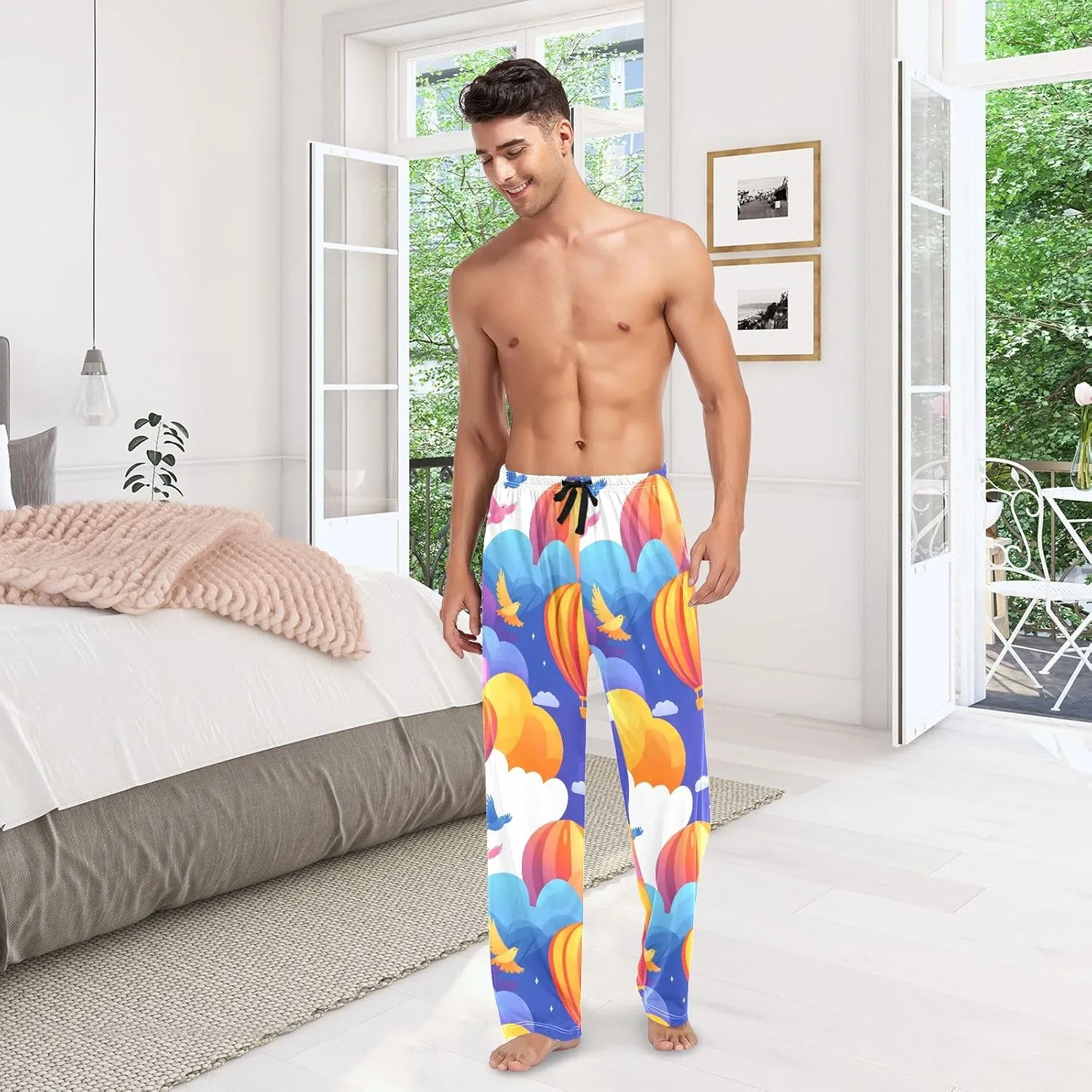 Hot Air Balloon Colorful Men's Pajama Pants Lightweight Sleepwear Bottom Lounge Pants