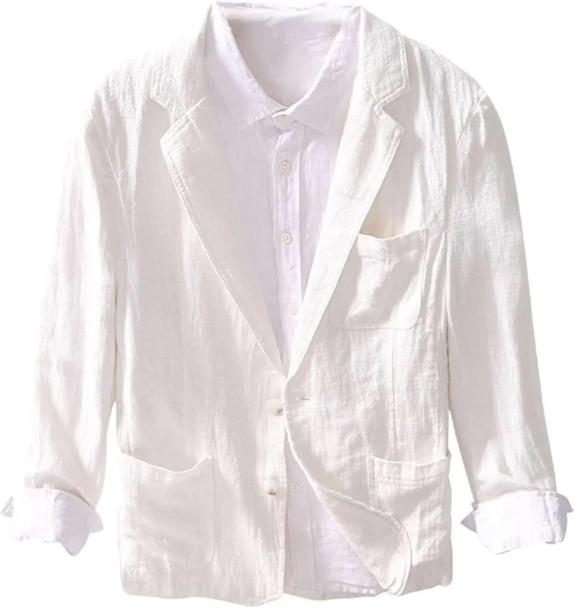 Icegrey Men's Casual Blazer Jacket Regular Fit Polyester Linen Sports Coat Turn-Down Collar Suit Jackets Two Button