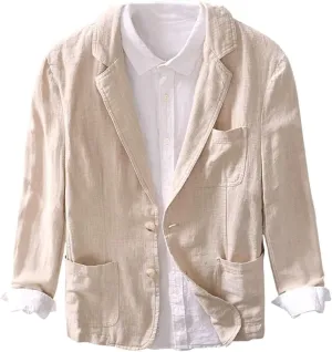 Icegrey Men's Casual Blazer Jacket Regular Fit Polyester Linen Sports Coat Turn-Down Collar Suit Jackets Two Button