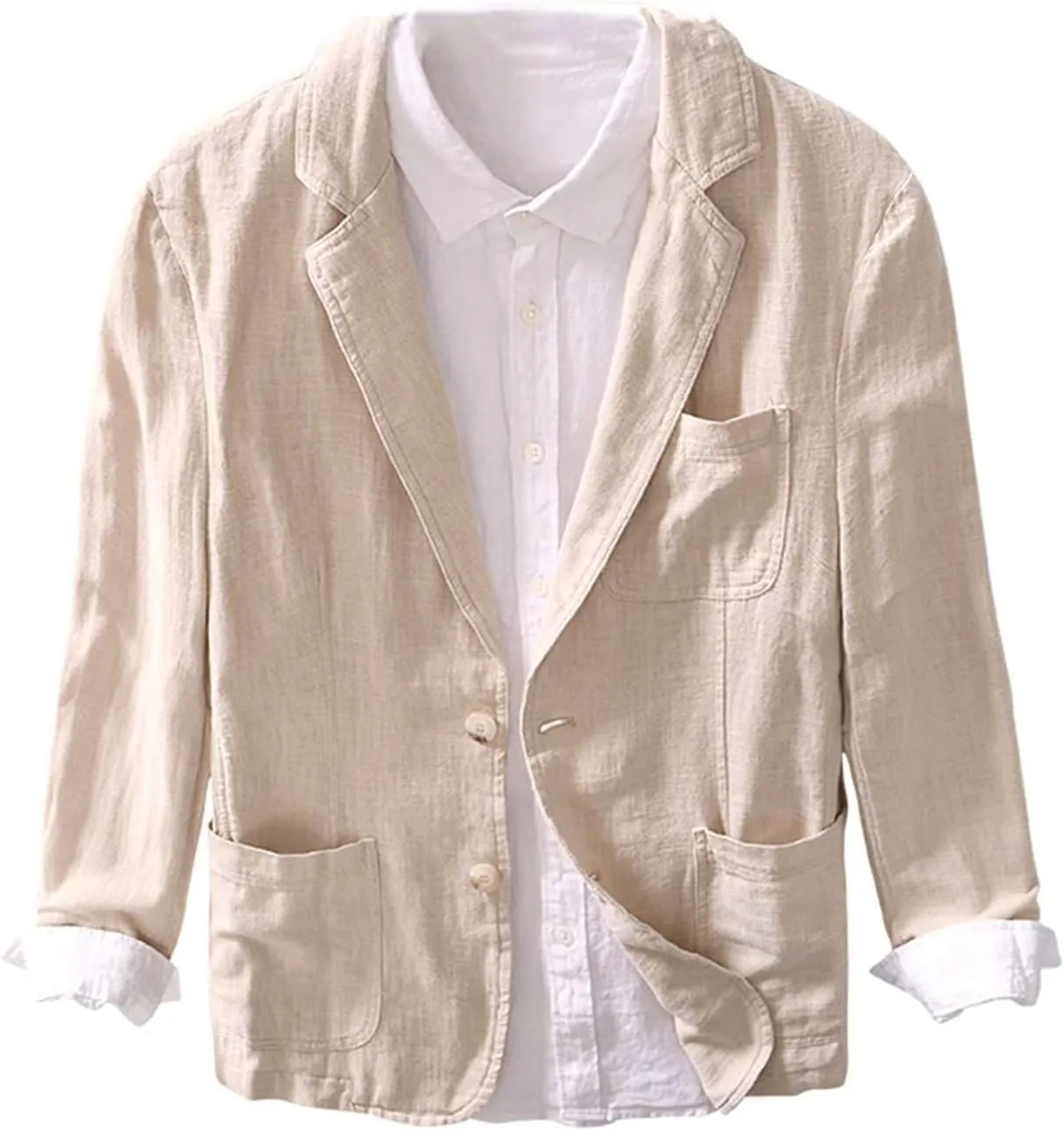 Icegrey Men's Casual Blazer Jacket Regular Fit Polyester Linen Sports Coat Turn-Down Collar Suit Jackets Two Button