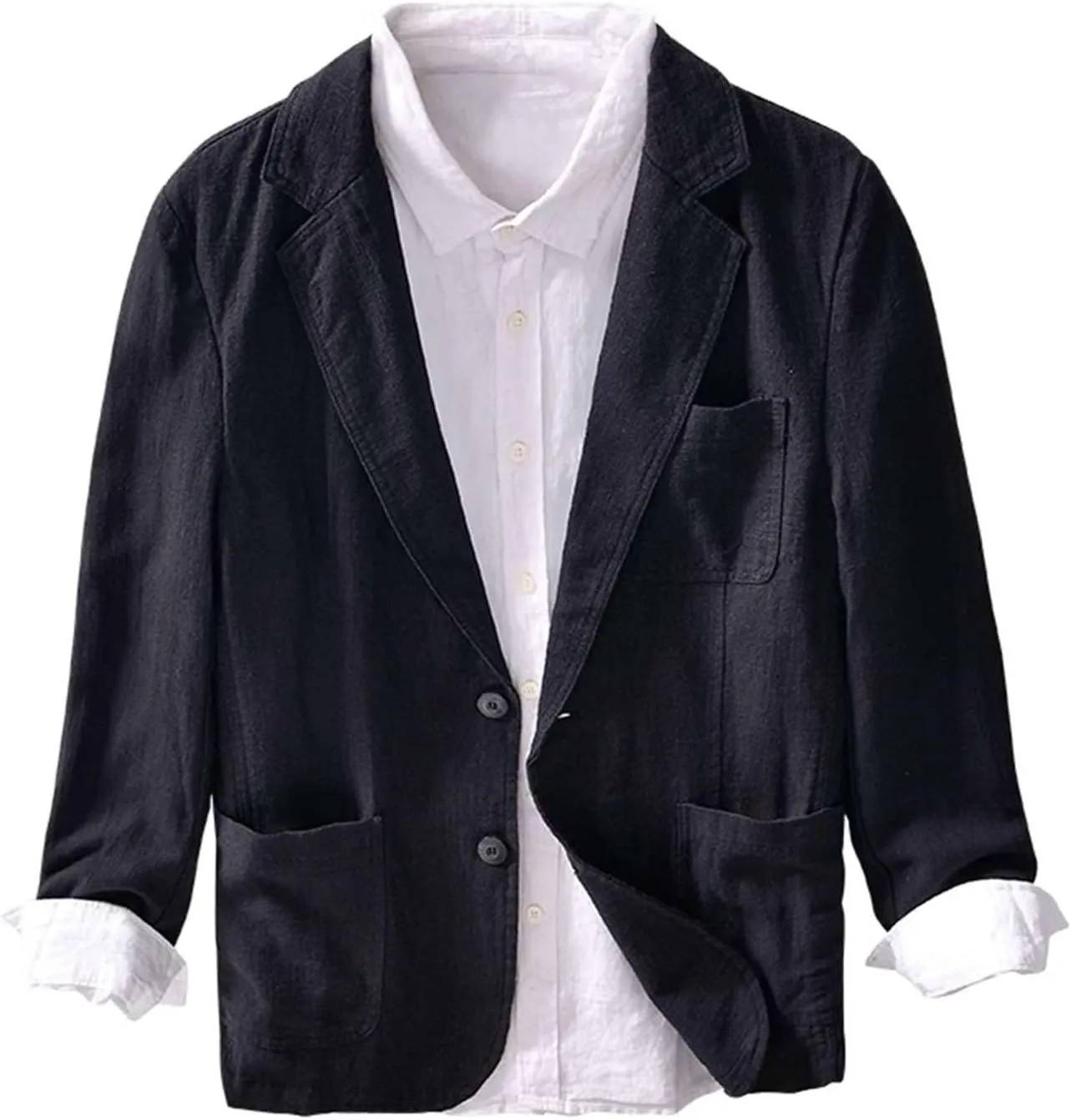 Icegrey Men's Casual Blazer Jacket Regular Fit Polyester Linen Sports Coat Turn-Down Collar Suit Jackets Two Button