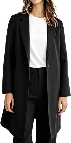 IDEALSANXUN Womens Fall Winter Wool Coats Midi Length Trench Coat Long Blazer Jackets