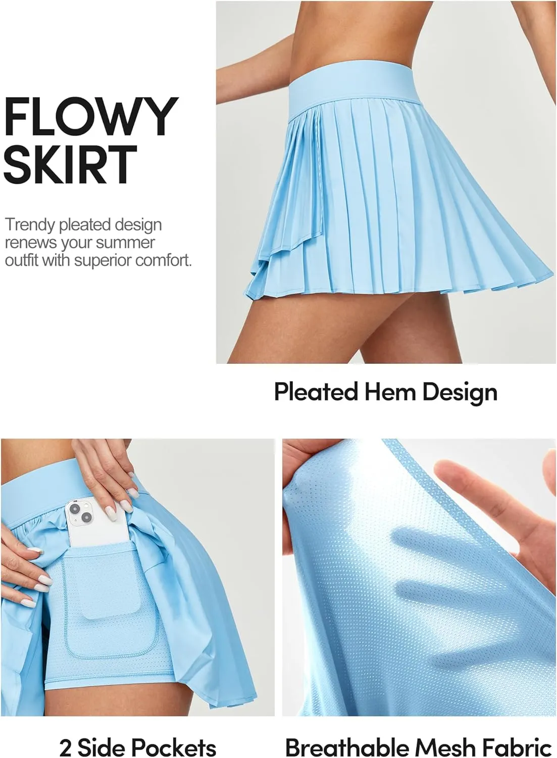 IUGA Tennis Skirt Pleated Skirts for Women with Pockets High Waisted Athletic Skirt Skorts for Woman Workout Golf Skort