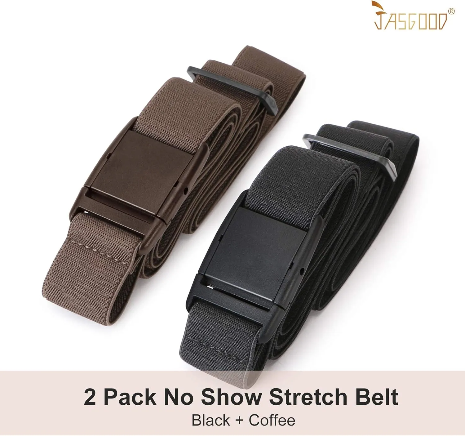 JASGOOD No Show Women Stretch Belt Invisible Elastic Web Strap Belt with Flat Buckle for Jeans Pants Dresses