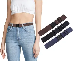 JASGOOD Women No Show Stretch Belt Flat Buckle Elastic Web Belt for Jeans Pants Dresses