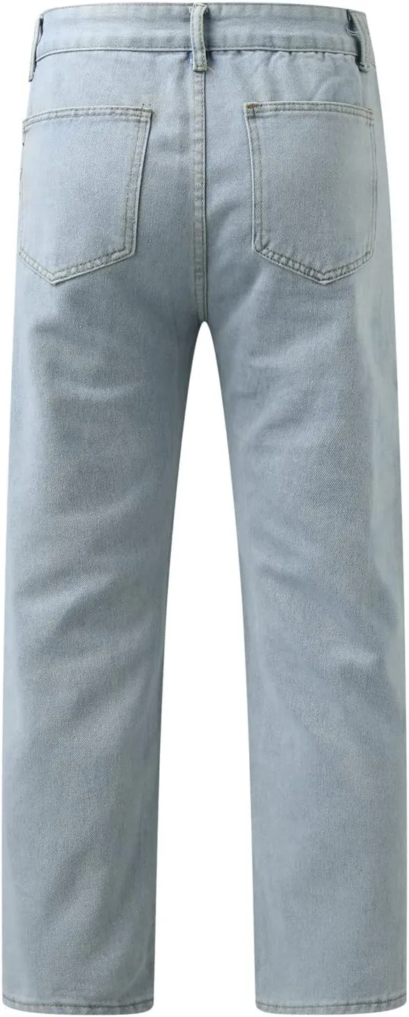 Jeans for Men Relaxed Fit, Men's Loose Solid Color Washed Jeans Harem Pants Fashion Casual Denim Pants Streetwear