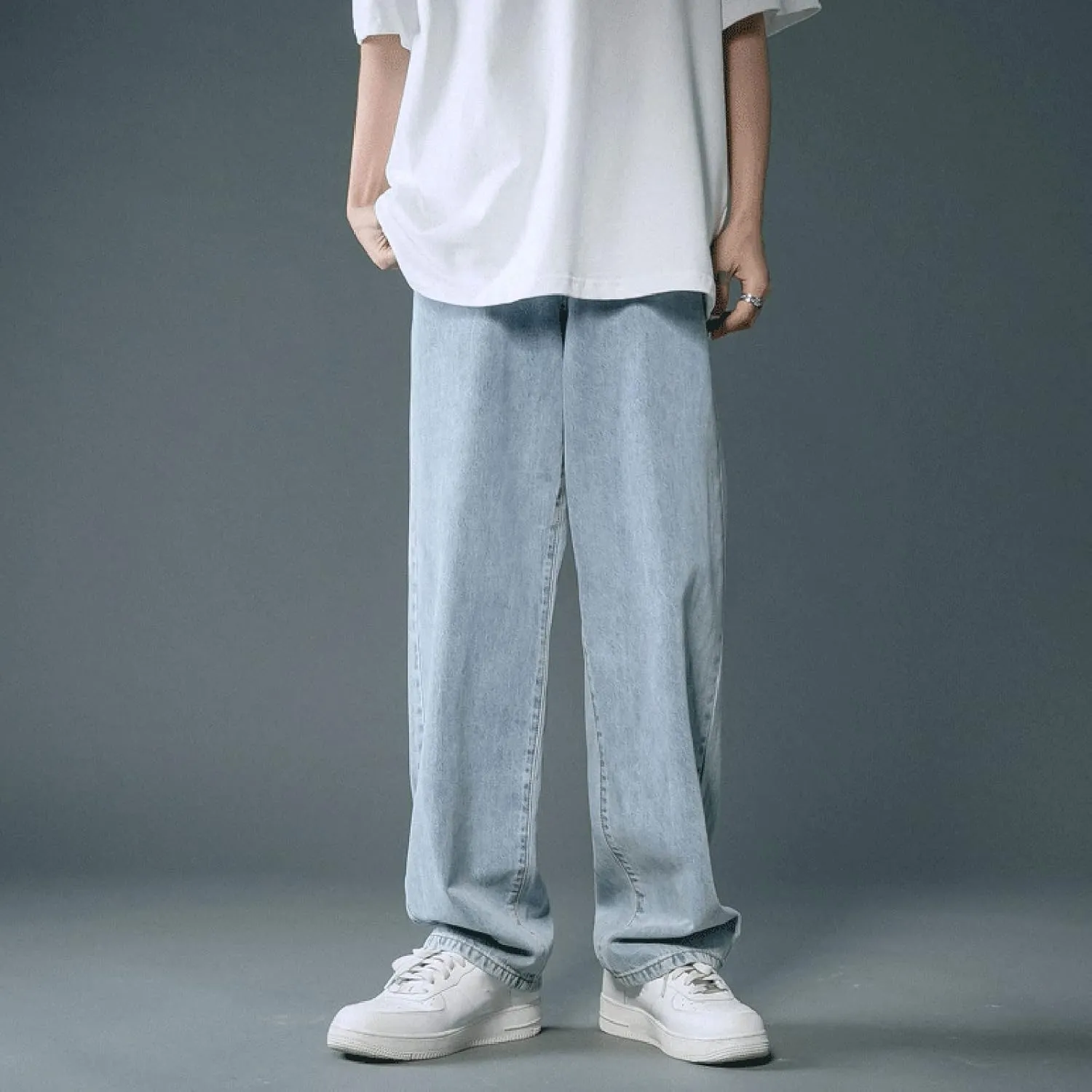 Jeans for Men Relaxed Fit, Men's Loose Solid Color Washed Jeans Harem Pants Fashion Casual Denim Pants Streetwear
