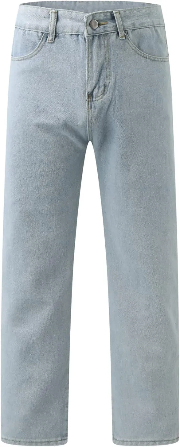 Jeans for Men Relaxed Fit, Men's Loose Solid Color Washed Jeans Harem Pants Fashion Casual Denim Pants Streetwear