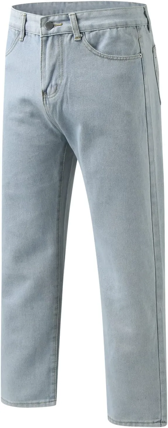 Jeans for Men Relaxed Fit, Men's Loose Solid Color Washed Jeans Harem Pants Fashion Casual Denim Pants Streetwear