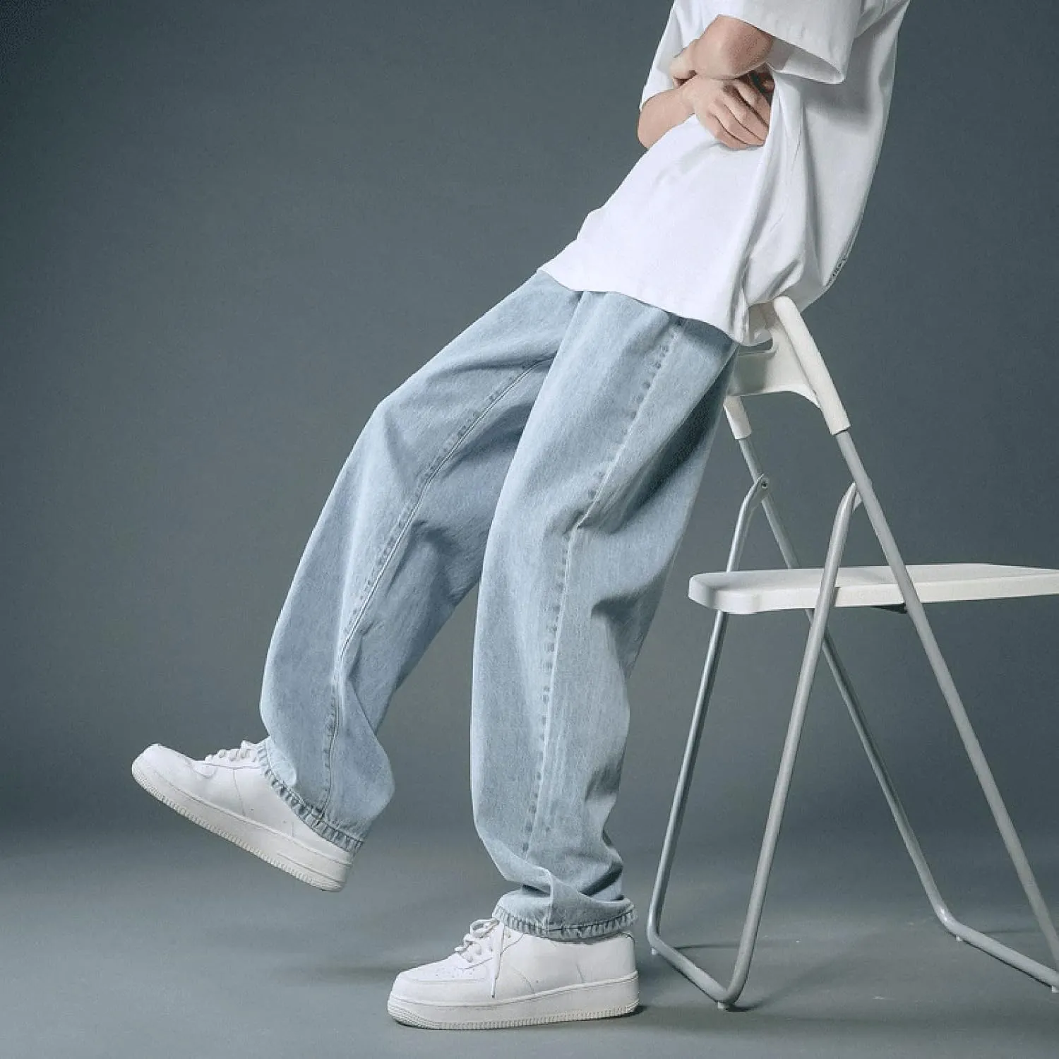 Jeans for Men Relaxed Fit, Men's Loose Solid Color Washed Jeans Harem Pants Fashion Casual Denim Pants Streetwear