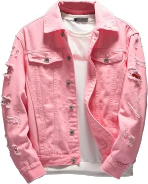 JEKE-DG Men's Ripped Distressed Biker Denim Jacket Casual Loose Fit Jean Jacket Fashion Long Sleeve Ourdoor Jean Coat