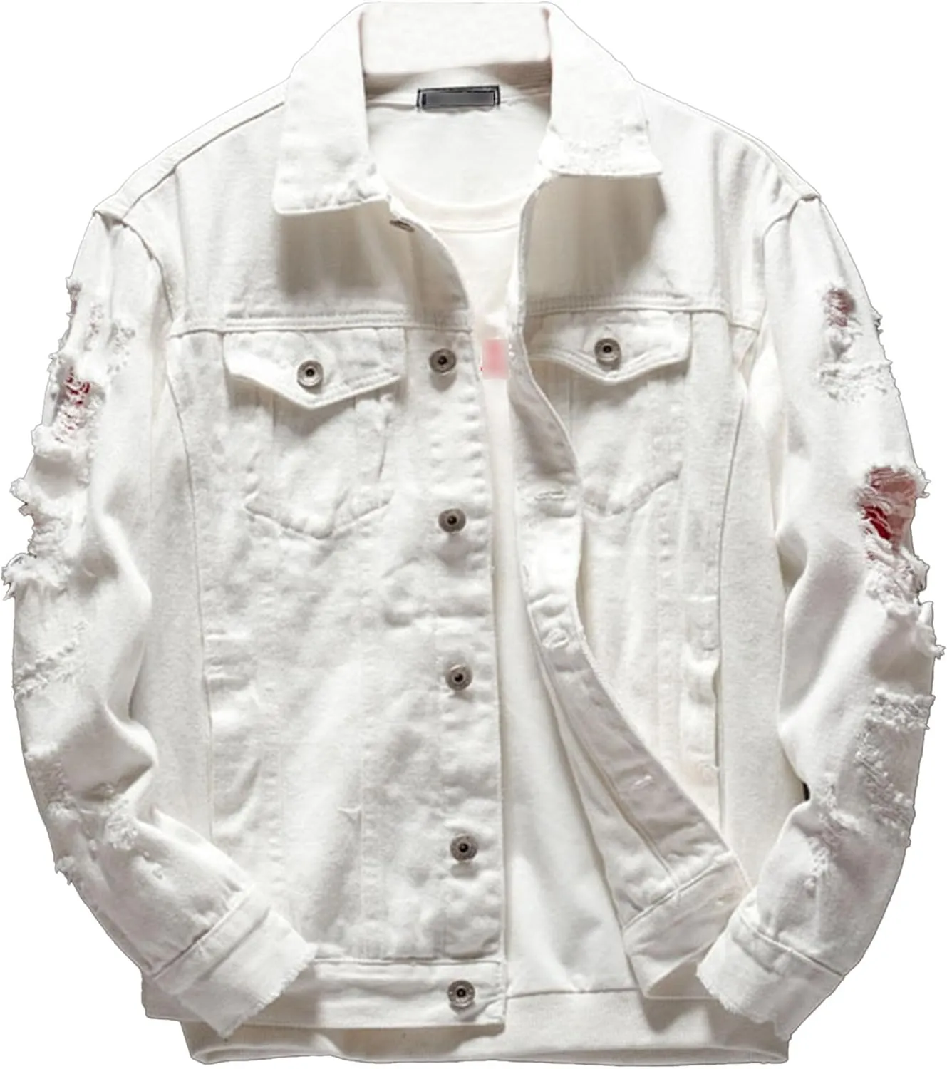 JEKE-DG Men's Ripped Distressed Biker Denim Jacket Casual Loose Fit Jean Jacket Fashion Long Sleeve Ourdoor Jean Coat