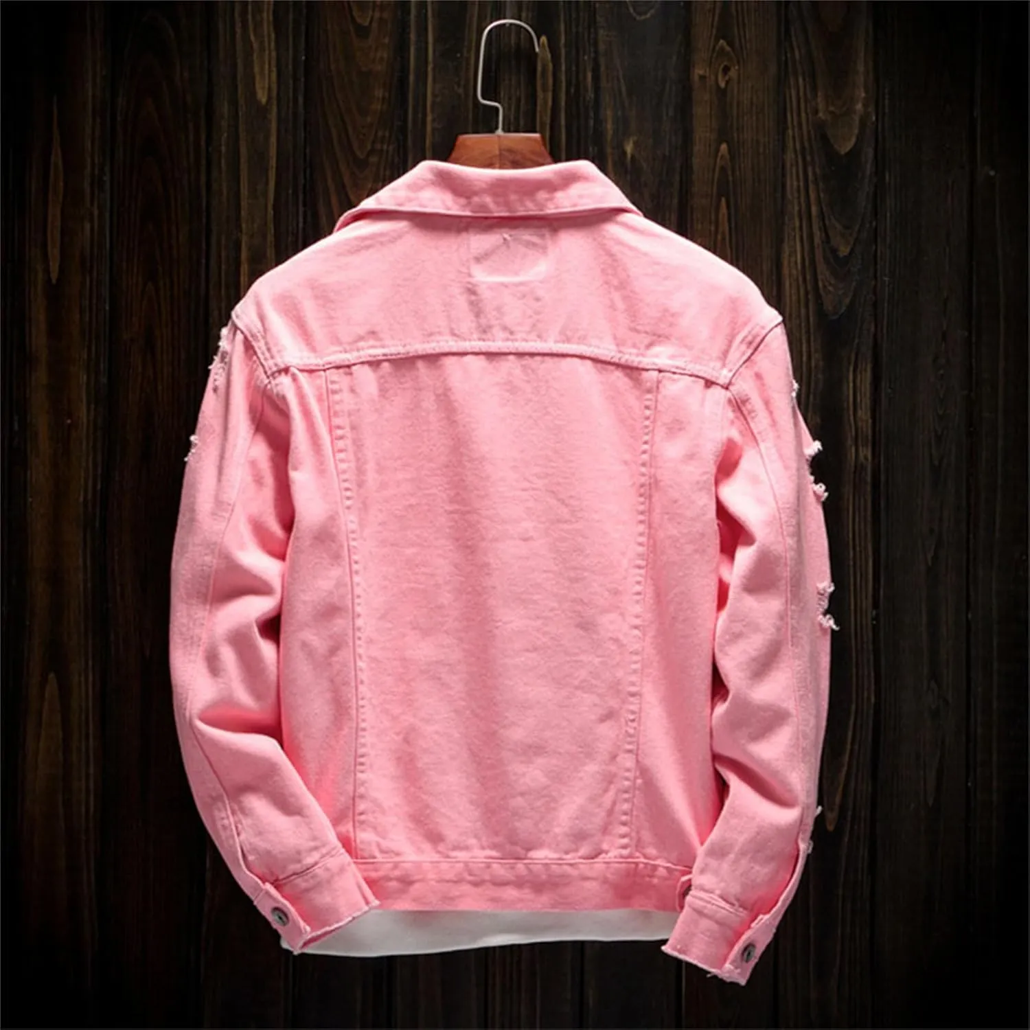 JEKE-DG Men's Ripped Distressed Biker Denim Jacket Casual Loose Fit Jean Jacket Fashion Long Sleeve Ourdoor Jean Coat