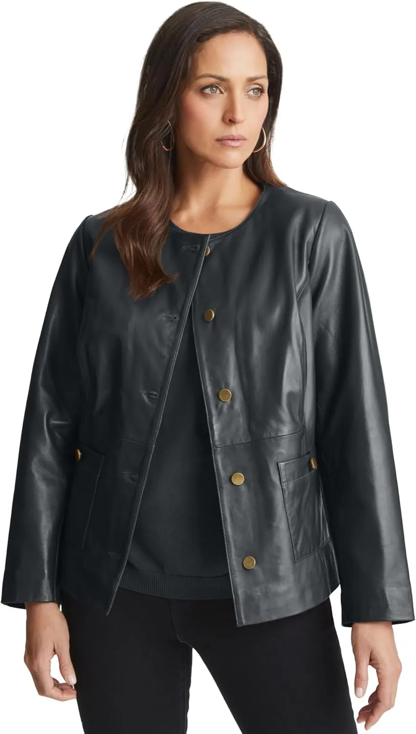 Jessica London Women's Plus Size Leather Lady Jacket