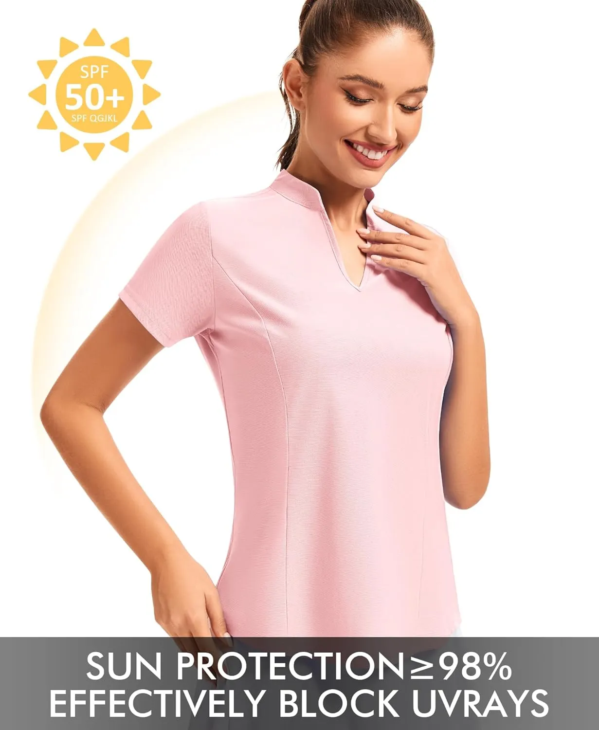 JoyGirl Women Golf Polo Shirts UPF 50  Short Sleeve Athletic T Shirts V Neck Quick Dry Tennis Tops for Women