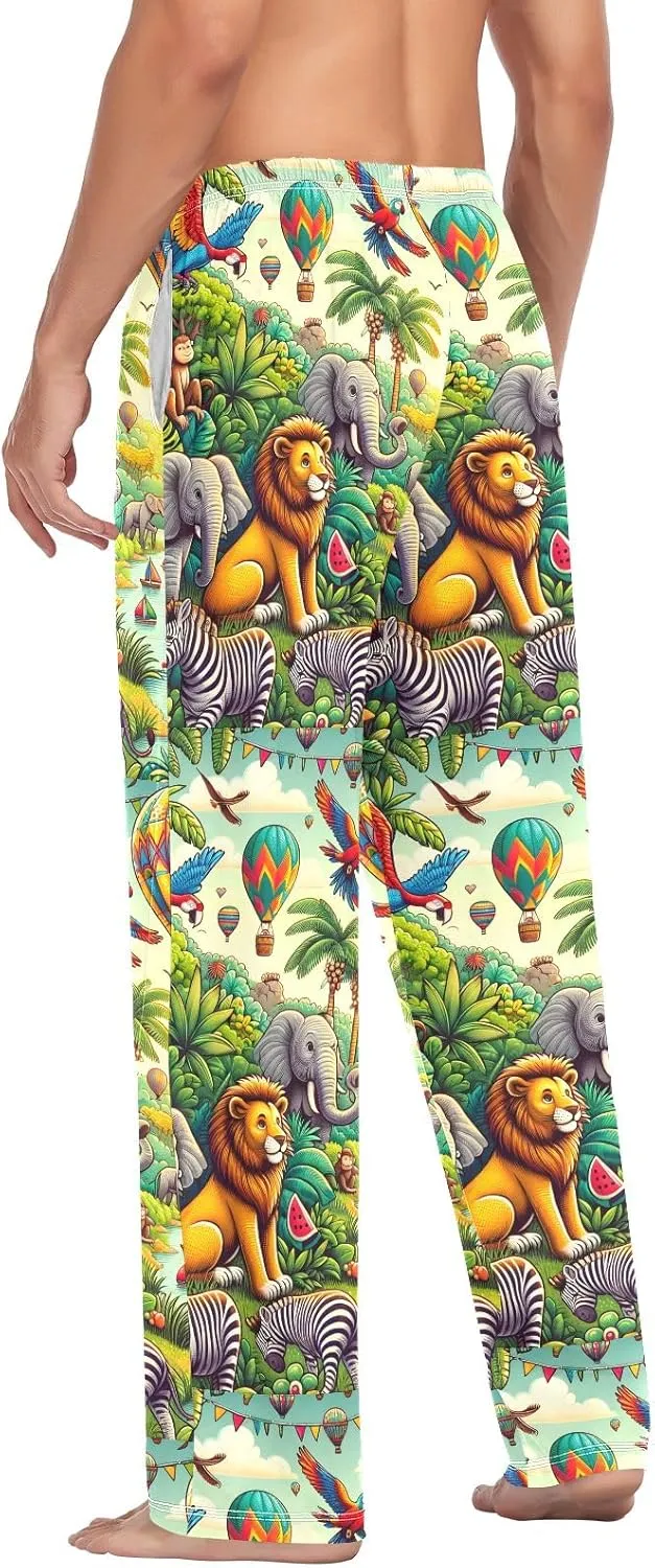 Jungle Animals and Hot Air Balloon Men's Pajama Pants Lightweight Sleepwear Bottom Lounge Pants