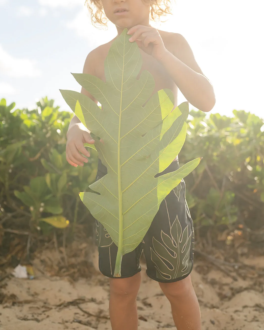 Kaikanialea Boys Boardies | Stretchy & Adjustable Waistband, Quick-Drying | Made from Regenerated Ocean Waste | Ullu Eleele