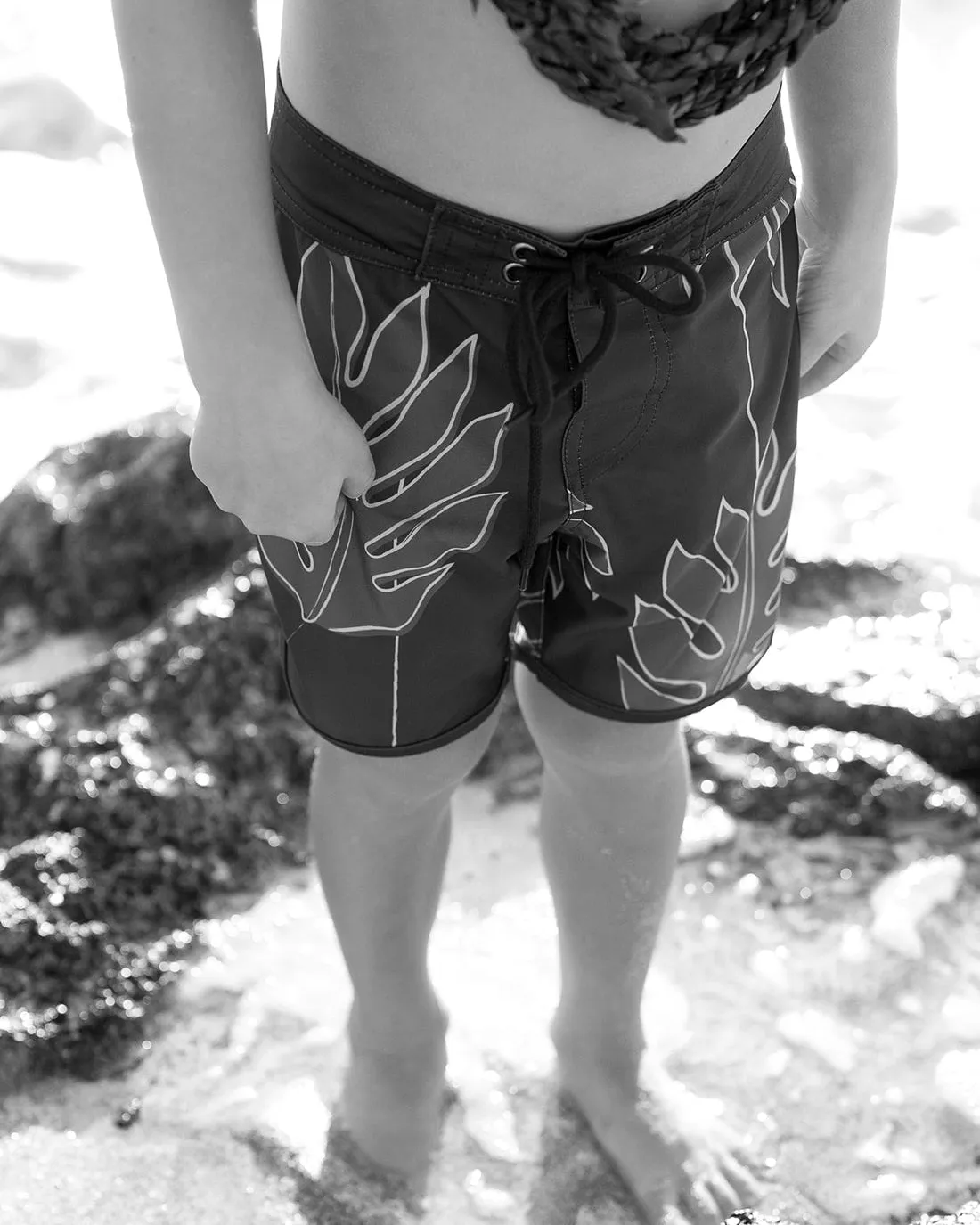 Kaikanialea Boys Boardies | Stretchy & Adjustable Waistband, Quick-Drying | Made from Regenerated Ocean Waste | Ullu Eleele