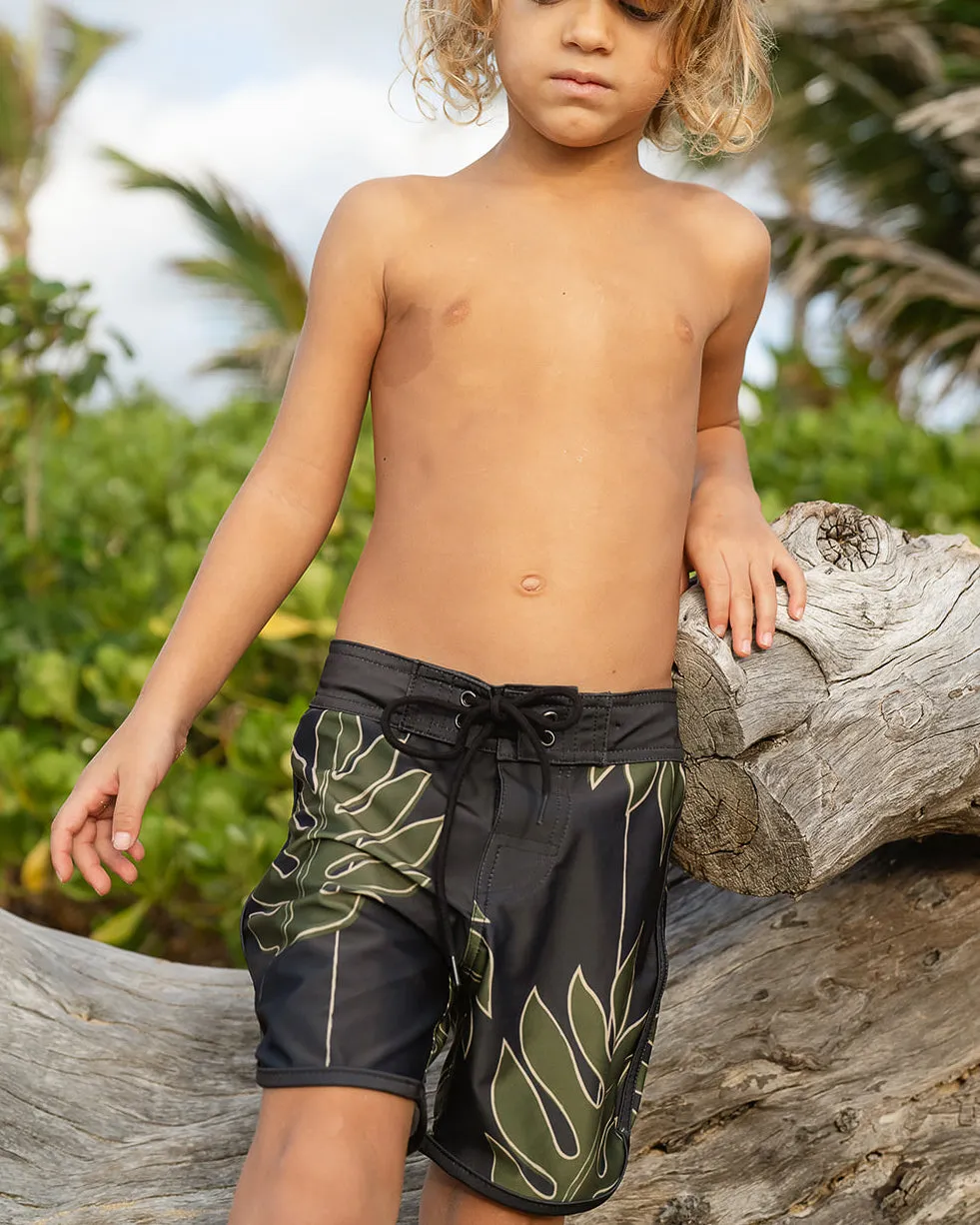 Kaikanialea Boys Boardies | Stretchy & Adjustable Waistband, Quick-Drying | Made from Regenerated Ocean Waste | Ullu Eleele