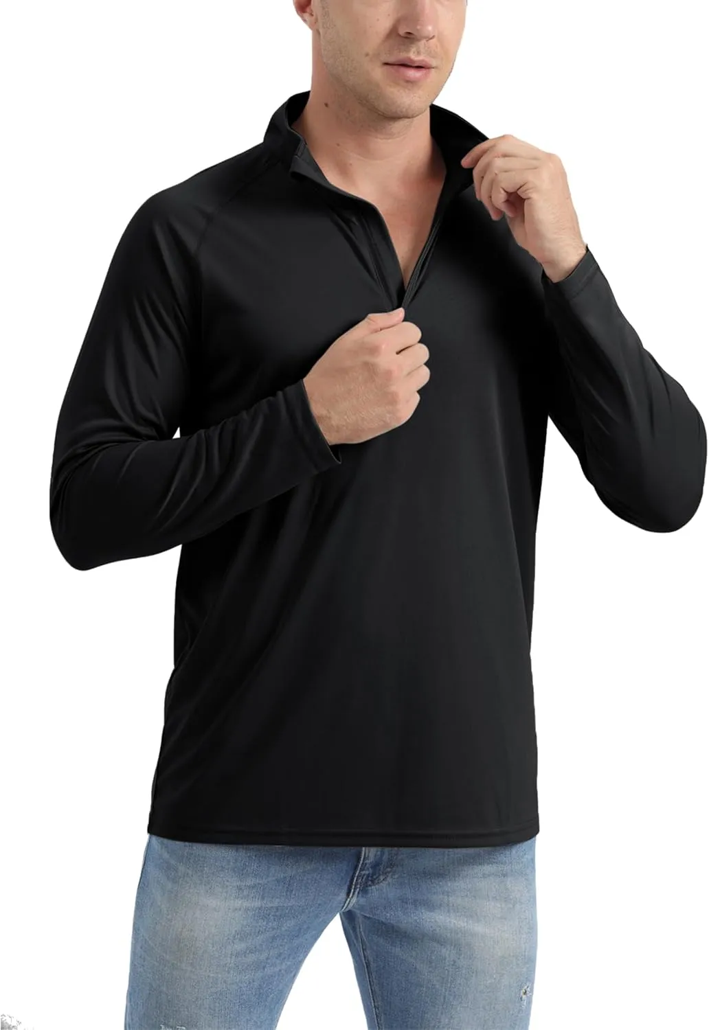 KEFITEVD Long Sleeve Shirts for Mens UPF 50  1/4 Zip Pullover Shirts Outdoor Cooling Athletic Shirt Swim Summer Rash Guard