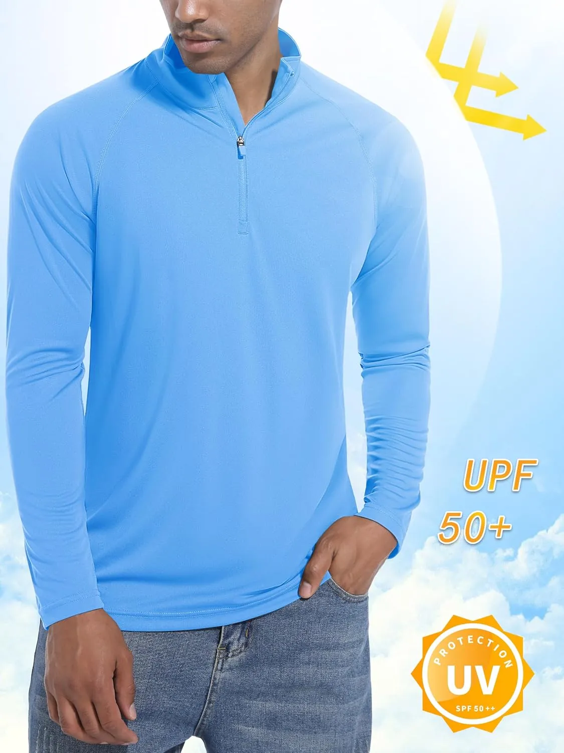 KEFITEVD Long Sleeve Shirts for Mens UPF 50  1/4 Zip Pullover Shirts Outdoor Cooling Athletic Shirt Swim Summer Rash Guard