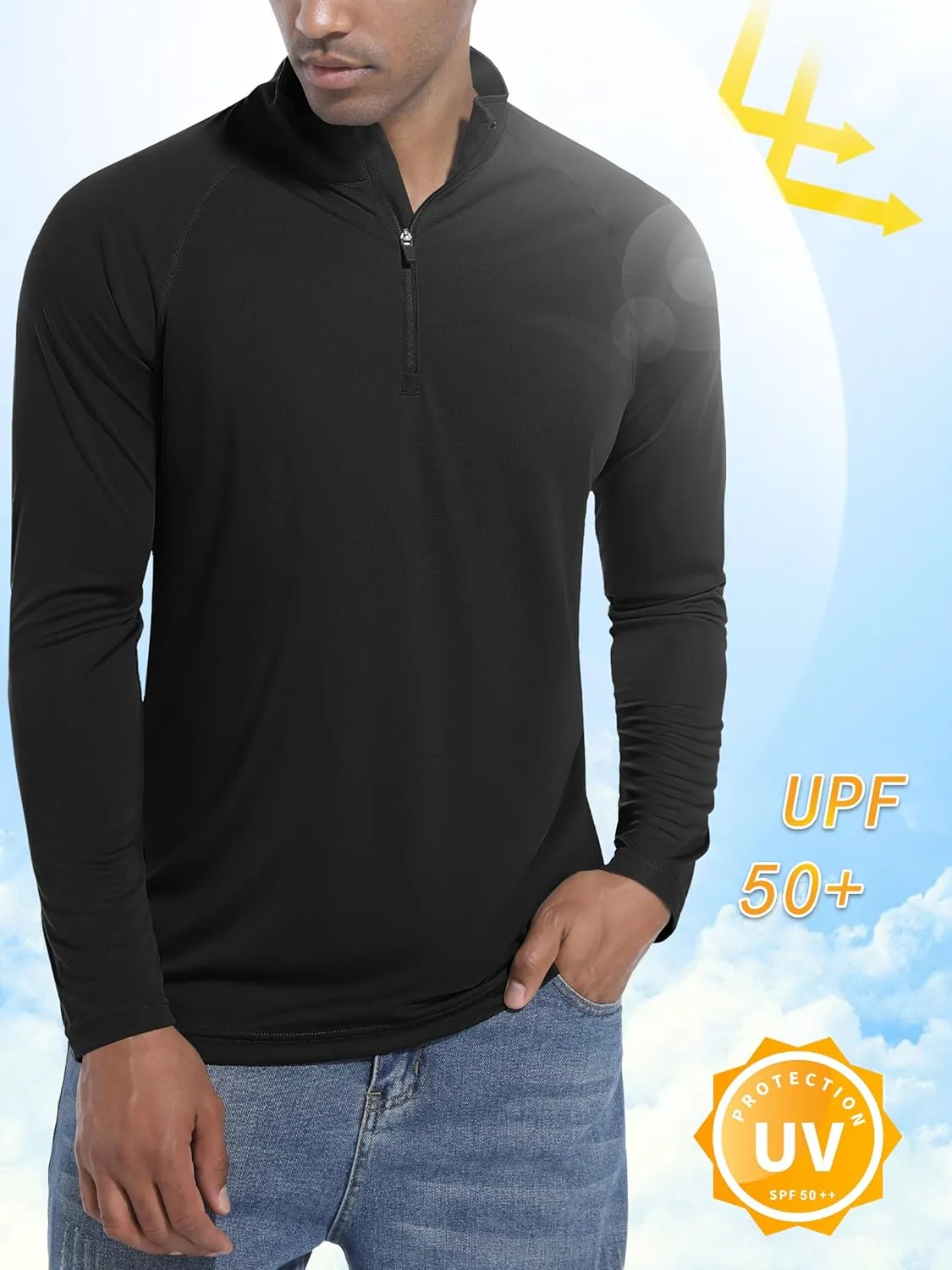 KEFITEVD Long Sleeve Shirts for Mens UPF 50  1/4 Zip Pullover Shirts Outdoor Cooling Athletic Shirt Swim Summer Rash Guard