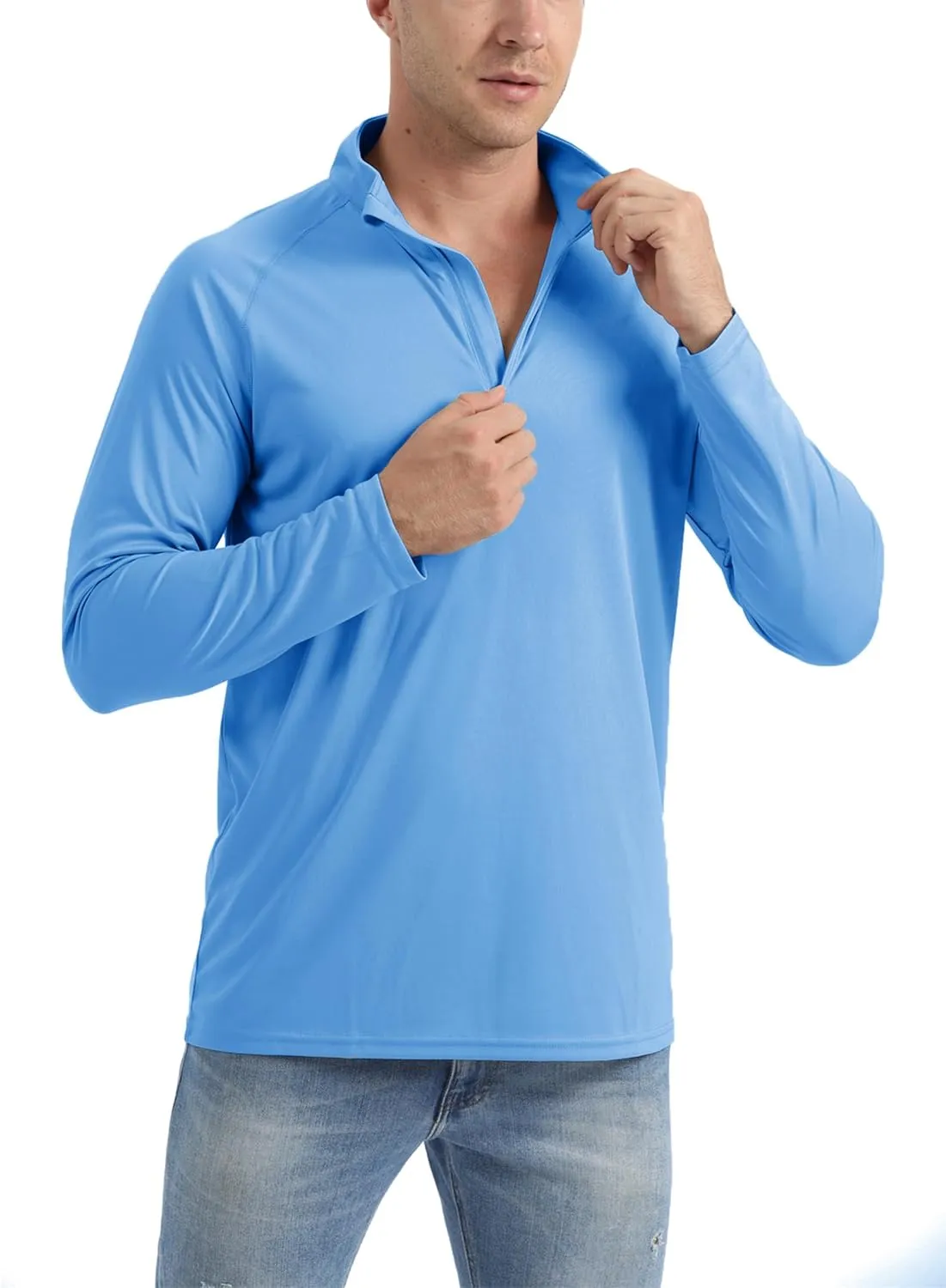 KEFITEVD Long Sleeve Shirts for Mens UPF 50  1/4 Zip Pullover Shirts Outdoor Cooling Athletic Shirt Swim Summer Rash Guard