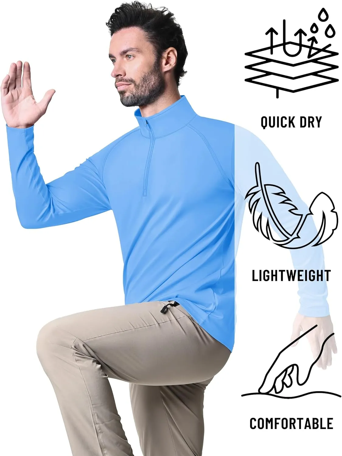 KEFITEVD Long Sleeve Shirts for Mens UPF 50  1/4 Zip Pullover Shirts Outdoor Cooling Athletic Shirt Swim Summer Rash Guard