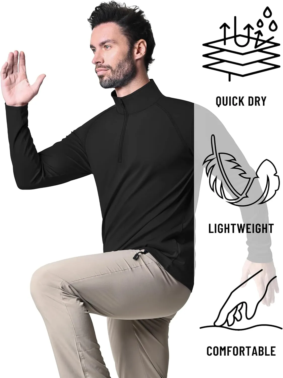 KEFITEVD Long Sleeve Shirts for Mens UPF 50  1/4 Zip Pullover Shirts Outdoor Cooling Athletic Shirt Swim Summer Rash Guard