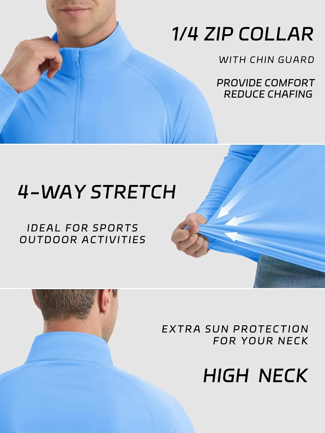 KEFITEVD Long Sleeve Shirts for Mens UPF 50  1/4 Zip Pullover Shirts Outdoor Cooling Athletic Shirt Swim Summer Rash Guard