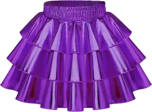 KEREDA Girls Metallic Skirt 3-Layer Ruffle Kids Sparkly Skirt for Girls 6-14 Y
