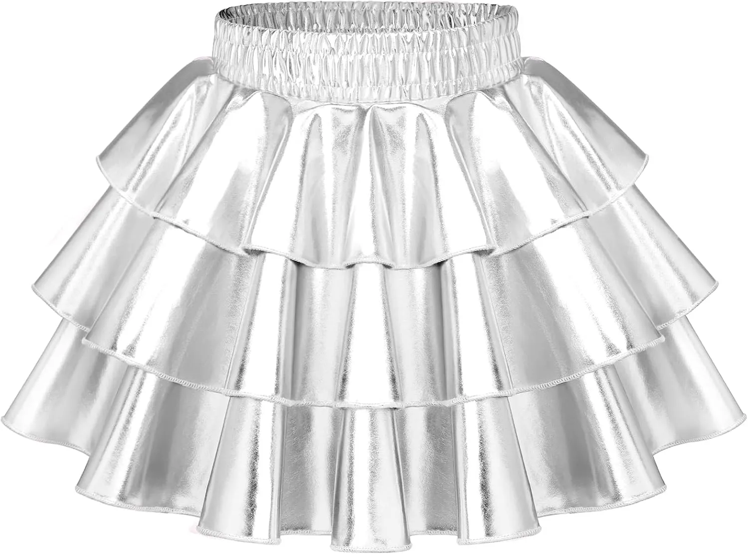 KEREDA Girls Metallic Skirt 3-Layer Ruffle Kids Sparkly Skirt for Girls 6-14 Y