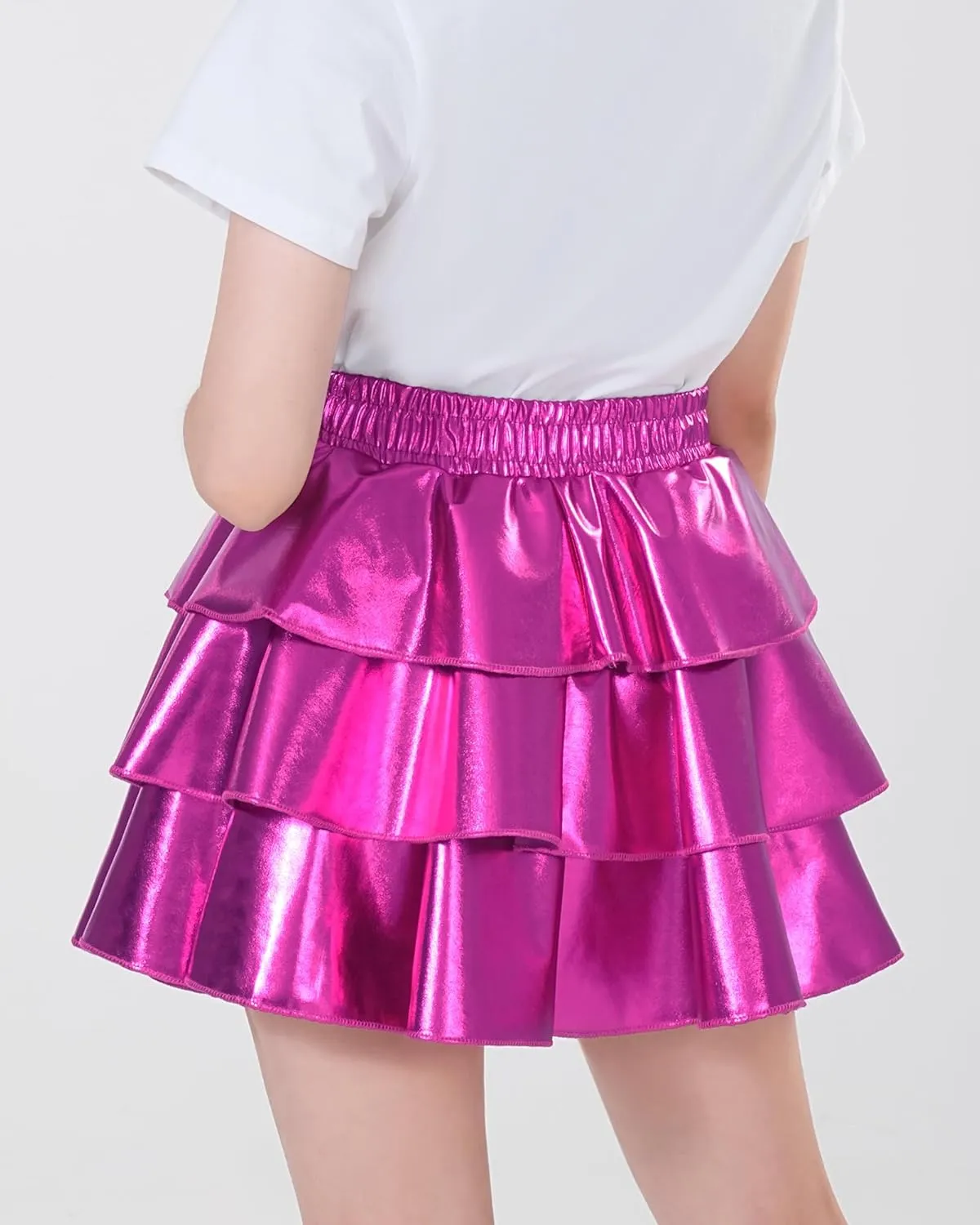 KEREDA Girls Metallic Skirt 3-Layer Ruffle Kids Sparkly Skirt for Girls 6-14 Y
