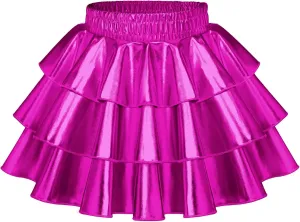 KEREDA Girls Metallic Skirt 3-Layer Ruffle Kids Sparkly Skirt for Girls 6-14 Y