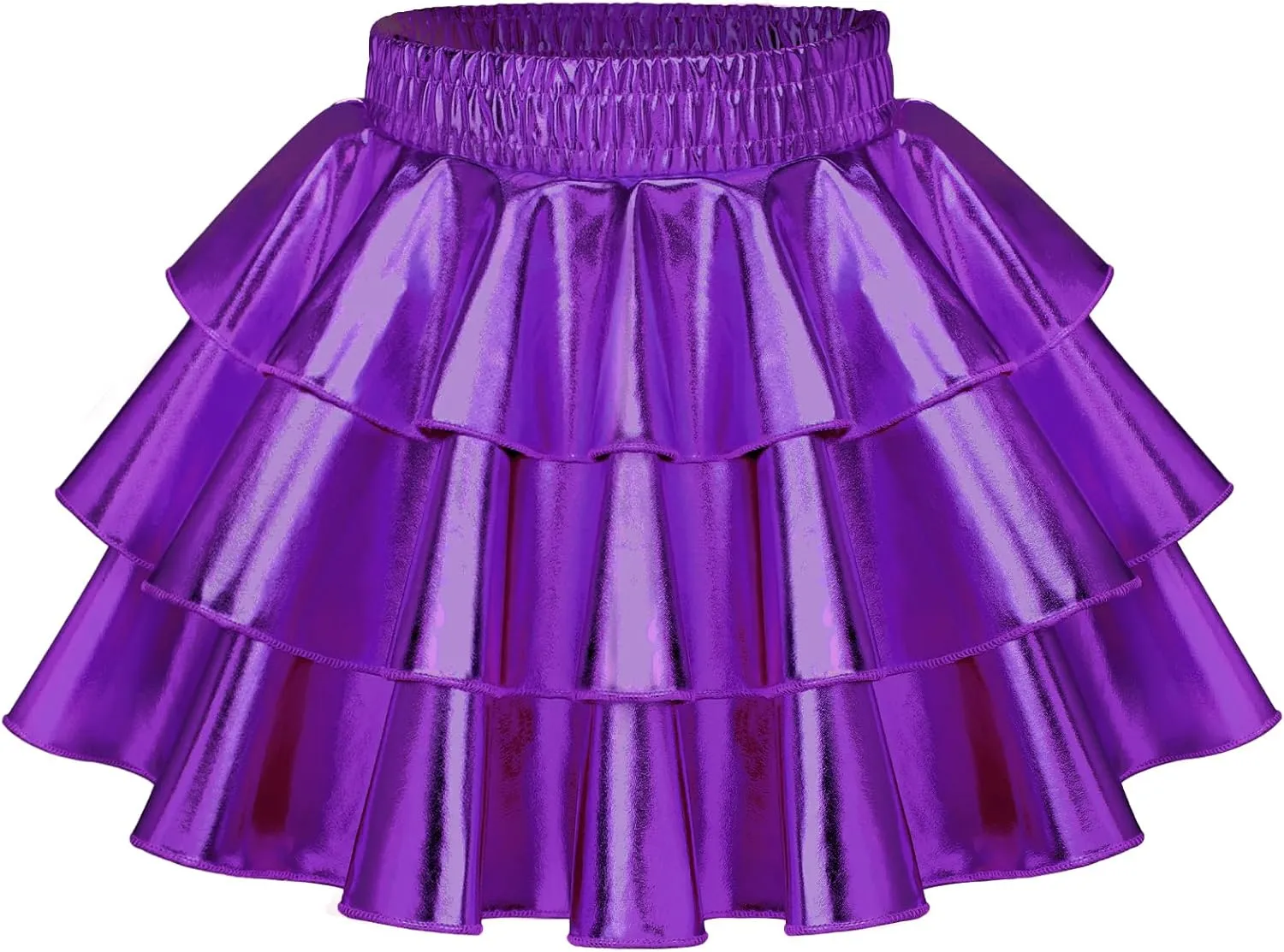 KEREDA Girls Metallic Skirt 3-Layer Ruffle Kids Sparkly Skirt for Girls 6-14 Y