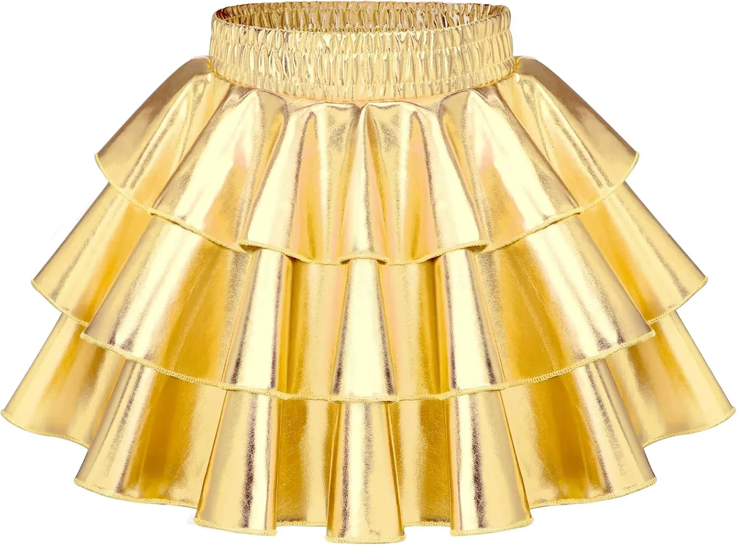KEREDA Girls Metallic Skirt 3-Layer Ruffle Kids Sparkly Skirt for Girls 6-14 Y