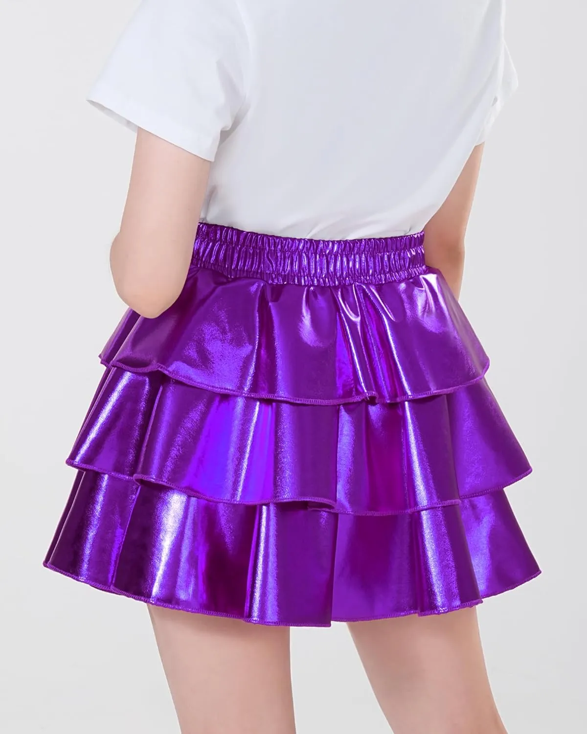 KEREDA Girls Metallic Skirt 3-Layer Ruffle Kids Sparkly Skirt for Girls 6-14 Y